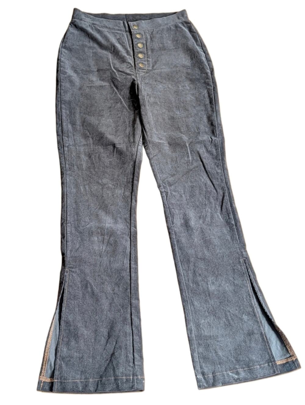 Chaser 2000s Style High Rise Gray Corduroy Snap Fly Split Hem Boho Flare Pants